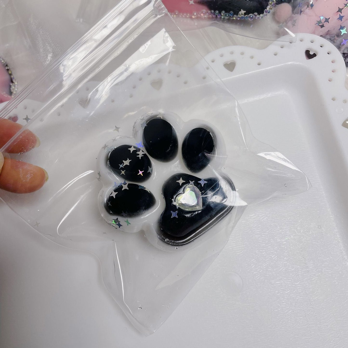 Hamemade Silicone Cat's Paw Stress Relief Squishy Toy Black-Pink Black -White