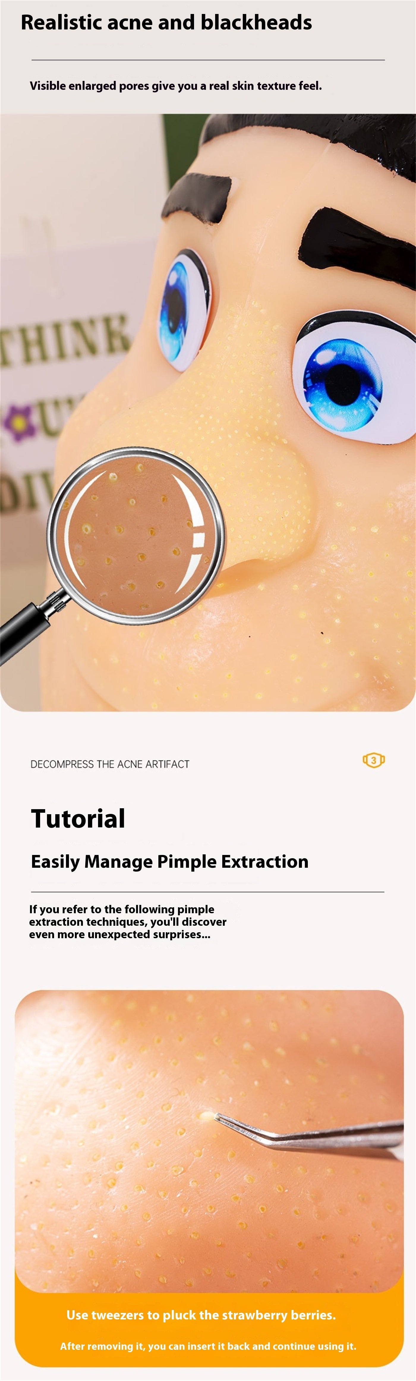 Eco-Friendly Realistic Acne Popping Stress Relief Toy Big Head Pimple Squeezer