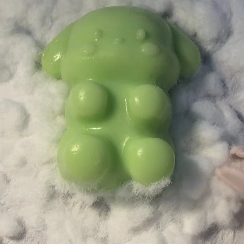 Handmade Silicone Squishy Green Puppy with Flocking Powder