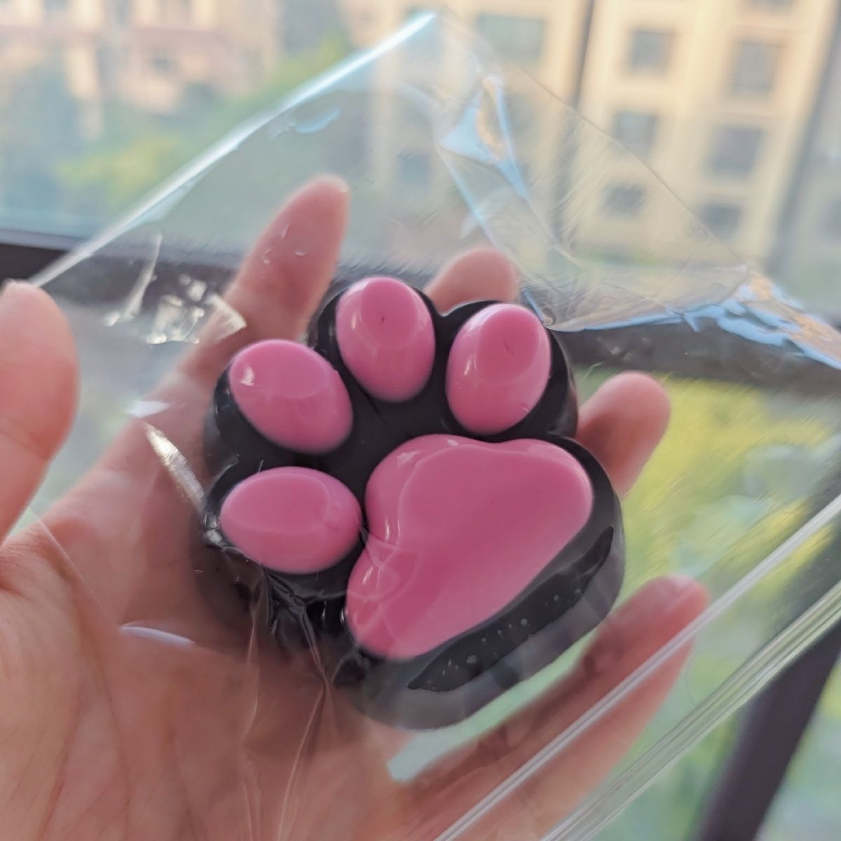 Hamemade Silicone Cat's Paw Stress Relief Squishy Toy Black-Pink Black -White