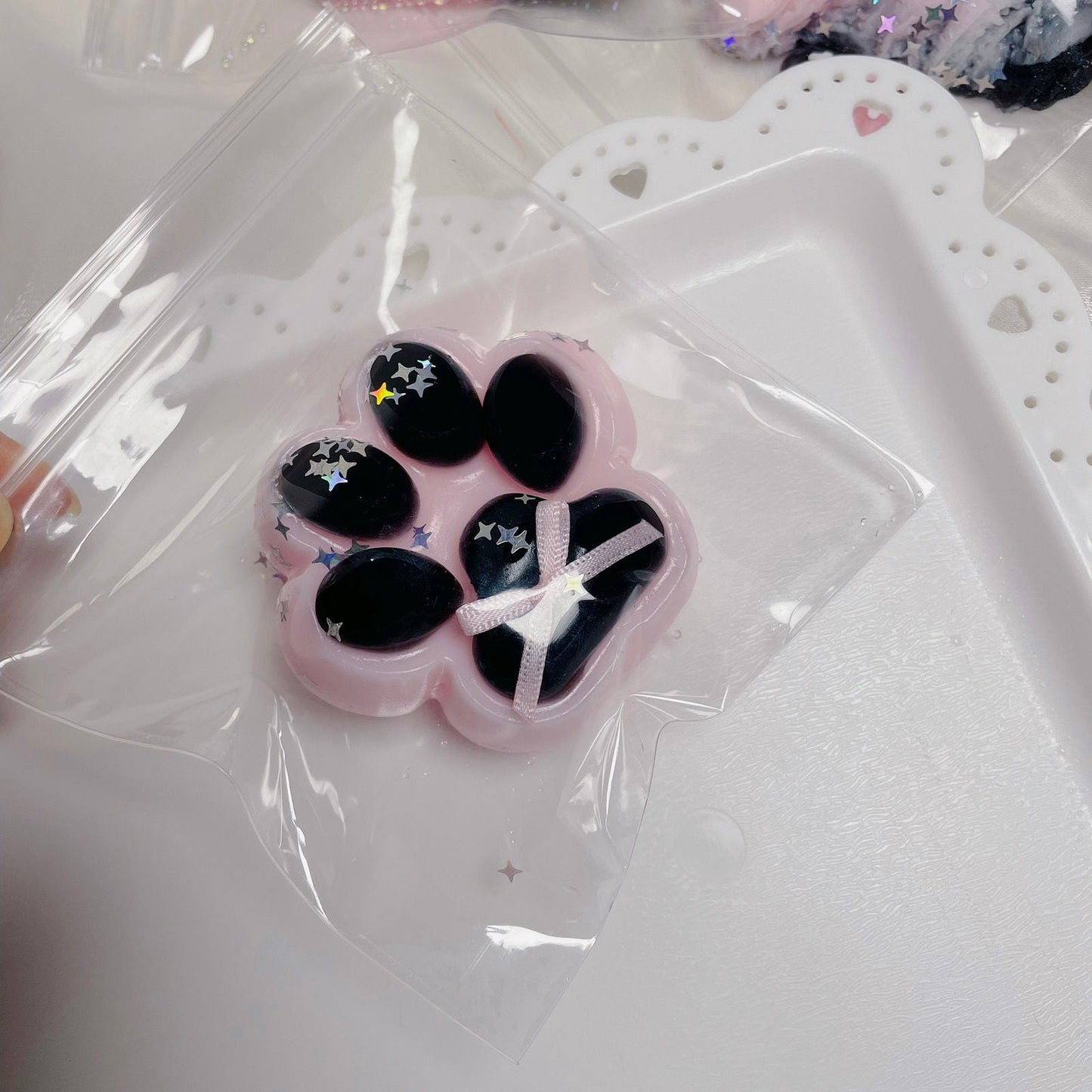 Hamemade Silicone Cat's Paw Stress Relief Squishy Toy Black-Pink Black -White